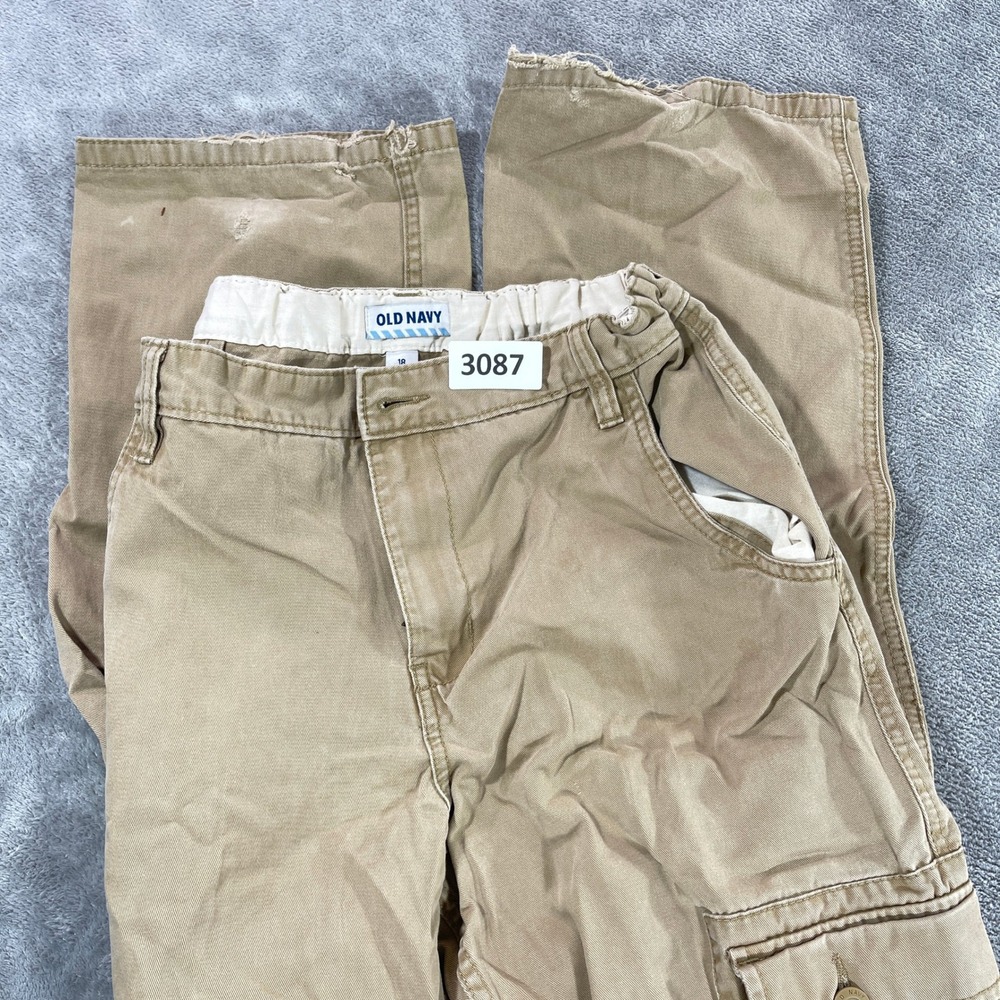 Old Navy Cargo Pants Women 18 Husky Tan Khaki Relaxed Fit Distressed Pockets